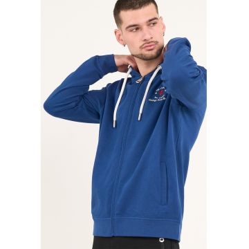 Hanorac din bumbac cu fermoar si logo - Albastru pastel
