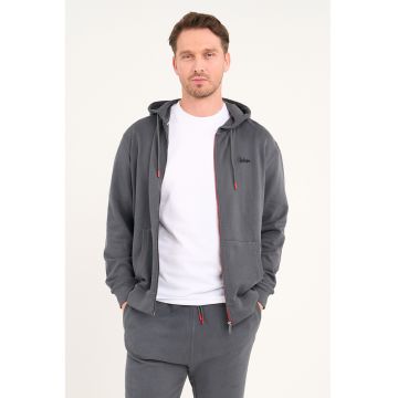 Hanorac relaxed fi cu fermoar - Gri inchis