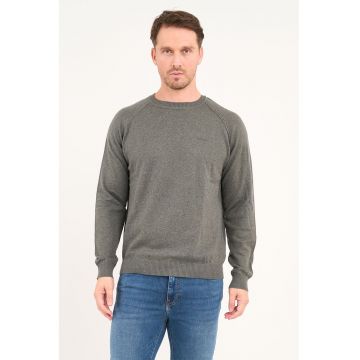 Pulover cu decolteu la baza gatului din amestec de bumbac - Gri melange