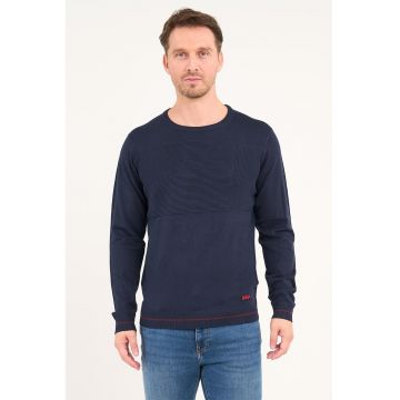 Pulover cu detalii striate - Bleumarin