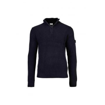 Pulover din bumbac cu fenta cu fermoar - Albastru inchis