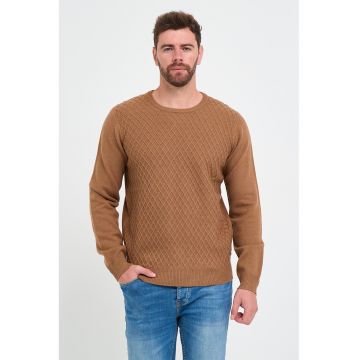 Pulover texturat din amestec de lana - Maro inchis