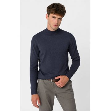 Pulover tricotat fin cu guler mediu  S-Baz - Denim melange - Albastru inchis