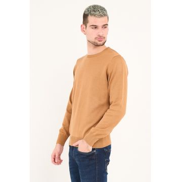 Pulover tricotat fin cu model uni - Maro camel