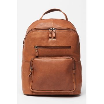 Rucsac din piele cu buzunar frontal Tilak - Maro inchis