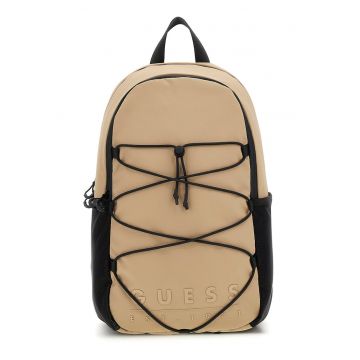 Rucsac din piele ecologica cu logo - Negru/Maro camel