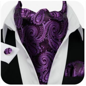 Set cravata / esarfa Ascot matase + batista + butoni, model 92