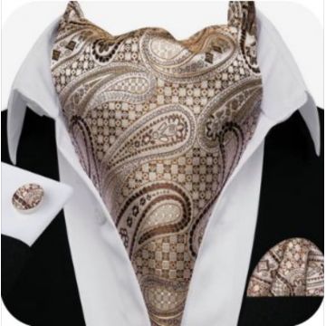 Set cravata / esarfa / lavaliera Ascot + batista + butoni, model 90