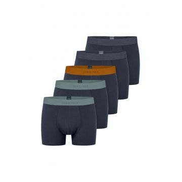 Set de boxeri cu banda contrastanta in talie - 5 Perechi - Albastru inchis/Maro deschis/Albastru deschis