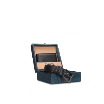 Set de portofel de piele si curea Erewhon - 2 piese - Negru