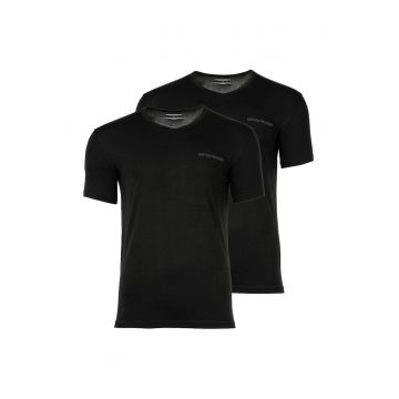 Set de tricouri cu decolteu la baza gatului si logo - 2 piese - Negru