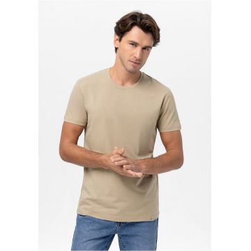 Tricou barbati din bumbac -  T-Basic - Regular Fit - bej melange - Bej melange