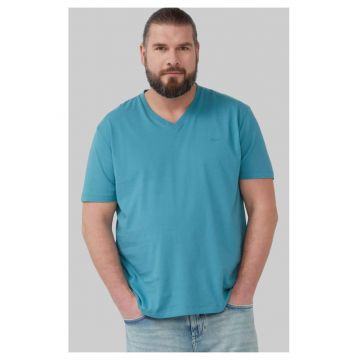 Tricou regular fit cu decolteu in V - Turcoaz