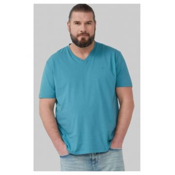 Tricou regular fit cu decolteu in V - Turcoaz