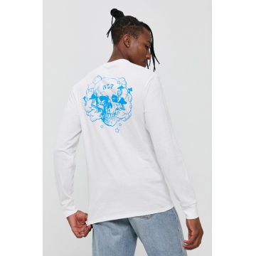 HUF Longsleeve din bumbac culoarea alb, cu imprimeu