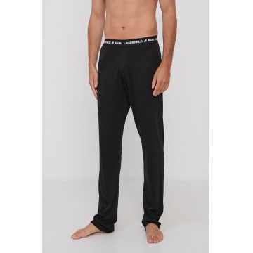 Karl Lagerfeld Pantaloni de pijama bărbați, culoarea negru, material neted