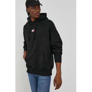 Tommy Jeans Hanorac de bumbac bărbați, culoarea negru, cu imprimeu