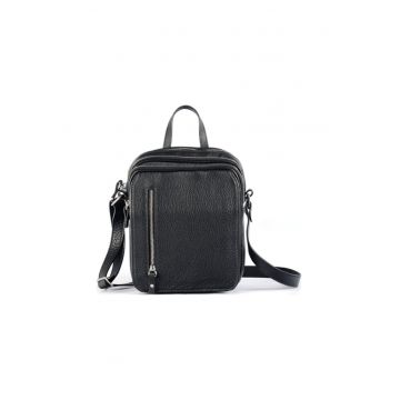 Borseta barbati piele -  Sebastian - negru - 16x9x18 cm