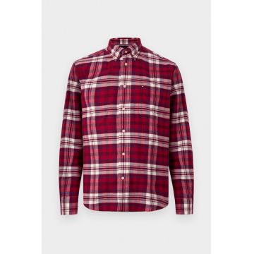 Camasa Barbati -  In Carouri - Burgundy - Bumbac - Logo Brodat 2353 - Visiniu