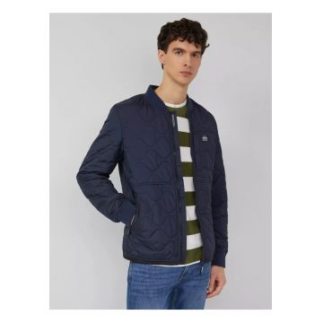 Jacheta bomber - barbati - cu guler tricotat si model in valuri - Bleumarin inchis