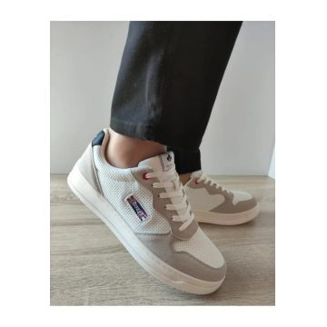 Pantofi Casual Barbati  9903 Albi Cu Gri Velur - Alb - Alb