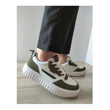 Pantofi Casual Barbati  Y237 Albi Cu Kaki Velur - Alb - Alb