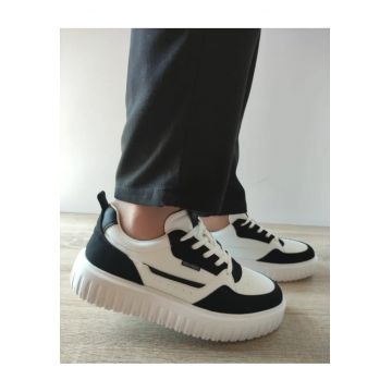 Pantofi Casual Barbati  Y237 Albi + Negru Velur - Alb - Alb