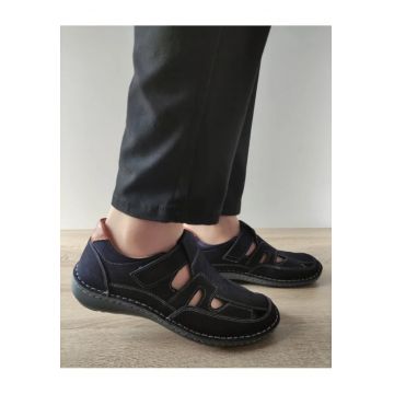 Pantofi Casual Perforati Barbati  9543 42-2 Navy Nubuck - Albastru - Albastru