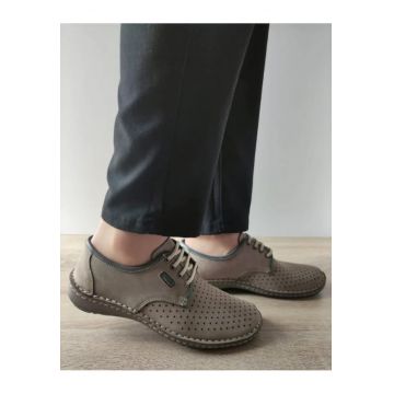 Pantofi Casual Perforati Barbati  9558 14-2 Bej Grey Lotus Nubuck - Bej - Bej