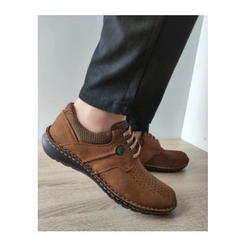 Pantofi Casual Perforati Barbati  9560 04-2 Maro Tabacco Nabuk - Maro - Maro