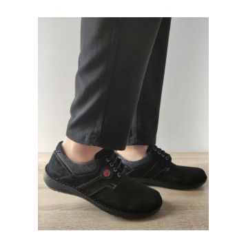 Pantofi Casual Perforati Barbati  9560 L2-2 Negri Velur - Negru - Negru