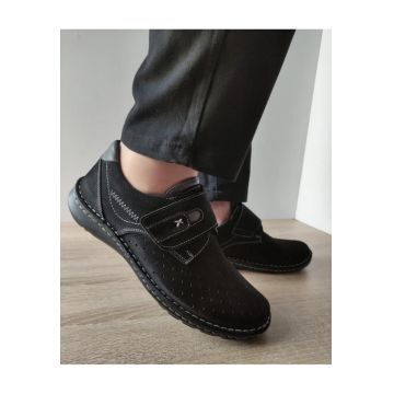 Pantofi Casual Perforati Barbati  9583 01-2 Negri Nubuck - Negru - Negru