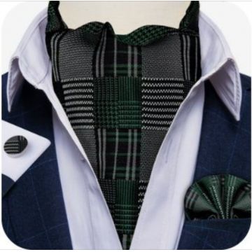 Set cravata / esarfa Ascot matase + batista + butoni, model 93