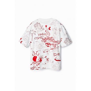 Tricou Barbati -  Alb - Oversize si imprimeu cu mesaj 2328 - Alb