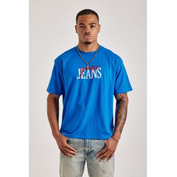 Tricou Barbati -  Albastru - Bumbac - Logo Brodat - Oversize Fit 2457 - Albastru