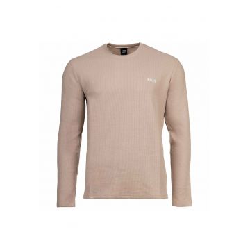 Bluza din amestec de bumbac cu decolteu la baza gatului - Bej