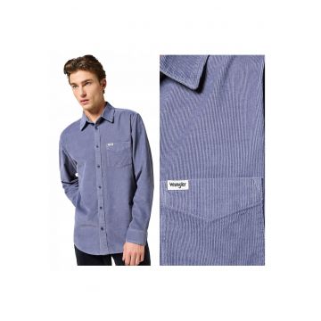 Camasa Barbati -  1 PKT Corduroy Shirt - Regular Fit - Maneci Lungi - Cu Nasturi - Design Clasic - Bumbac - L INTL - Albastru