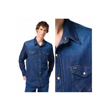 Camasa Barbati -  Regular Fit - Maneci Lungi - Cu Nasturi - Design Clasic - Bumbac - Albastru