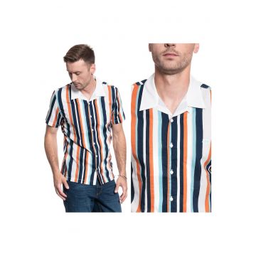 Camasa Barbati -  SS Bowling Shirt - Regular Fit - Maneci Scurti - Design Clasic - Cu Nasturi - Bumbac - M INTL - Portocaliu