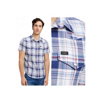 Camasa Barbati -  SS Western Shirt - Regular Fit - Maneci Scurti - Cu Nasturi - Design Clasic - Bumbac - M INTL - Multicolor