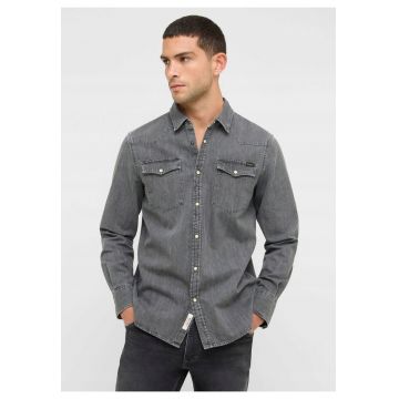 Camasa Barbati -  Style Duver - Regular Fit - Maneci Lungi - Cu Nasturi - Design Clasic - Bumbac - Gri - Gri