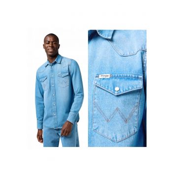 Camasa Barbati -  Western Shirt - Regular Fit - Maneci Lungi - Cu Nasturi - Design Clasic - Bumbac - Albastru - Albastru