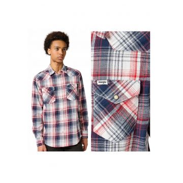 Camasa Barbati -  Western Shirt - Regular Fit - Maneci Lungi - Cu Nasturi - Design Clasic - Bumbac - M INTL - Rosu