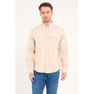 Camasa din denim cu buzunare pe piept - Bej