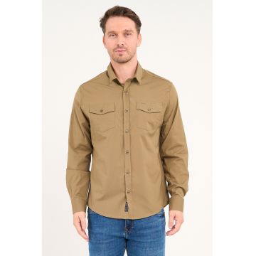 Camasa din denim cu buzunare pe piept - Maro deschis