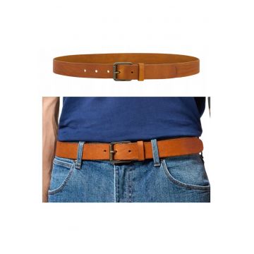 Cureaua Barbati -  Leather Belt Cognac - Regular Fit - Cu Catarama Metalica - Design Clasic - Pentru Pantaloni - Blugi - Pantaloni Scurti - 100% Piele Naturala - 90 cm - Maro