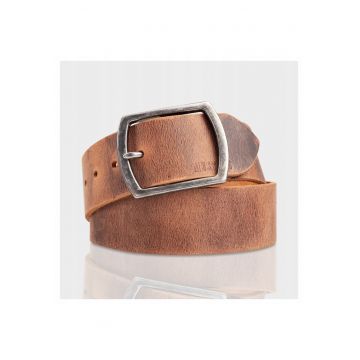 Cureaua Barbati -  MUS-M5057 0661 - Regular Fit - Cu Catarama Metalica - Design Clasic - Pentru Pantaloni - Blugi - Pantaloni Scurti - 100% Piele Naturala - 110 cm - Maro