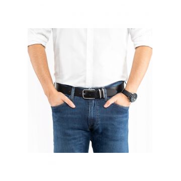 Cureaua Barbati -  TG1046R69/790 - Regular Fit - Cu Catarama Metalica - Design Clasic - Pentru Pantaloni - Blugi - Pantaloni Scurti - 100% Piele Naturala - 85 cm - Negru