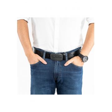 Cureaua Barbati -  TG1060R01/791 - Regular Fit - Cu Catarama Metalica - Design Clasic - Pentru Pantaloni - Blugi - Pantaloni Scurti - 100% Piele Naturala - 85 cm - Negru