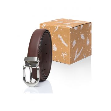 Cureaua Barbati -  Vanzetti Belt - Regular Fit - Cu Catarama Metalica - Design Clasic - Pentru Pantaloni - Blugi - Pantaloni Scurti - 100% Piele Naturala - 100 cm - Maro